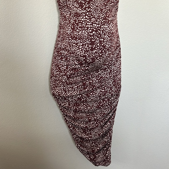 Pinkblush Brown Animal Print Asymmetrical One Shoulder Maternity Midi Dress - Picture 6 of 13